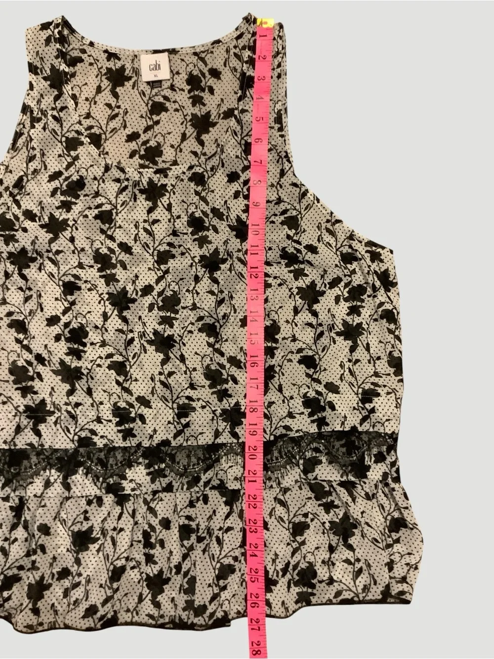 Cabi Black & White Floral Polka Dot Layered Tunic Blouse XL Lace Hem Boho Chic - Picture 8 of 10